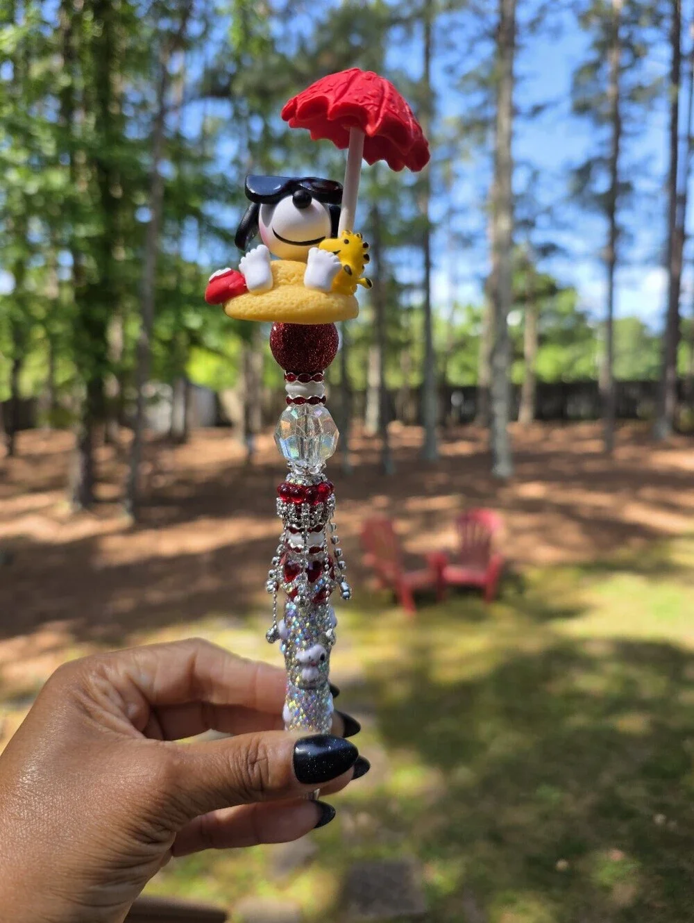 Custom Snoopy Peanuts Beaded Pen Joe Cool Woodstock Red Umbrella Bling